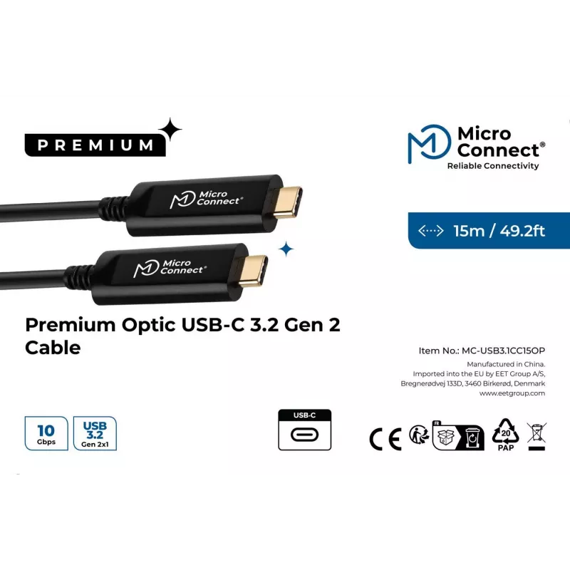 Microconnect MC-USB3.1C15OP USB 3.2 Gen 2 (3.1 Gen 2) laidas USB C 15 m juodas