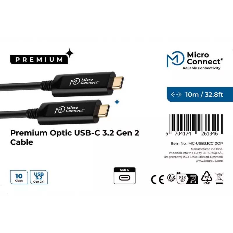 Microconnect MC-USB3.1CC10OP USB 3.2 Gen 2 laidas USB C – 10 m, juodas