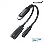 Microconnect MC-USBC-AUDIOCF USB-C ↔ USB-C PD ir 3,5 mm garso adapteris, 13 cm, sidabrinis