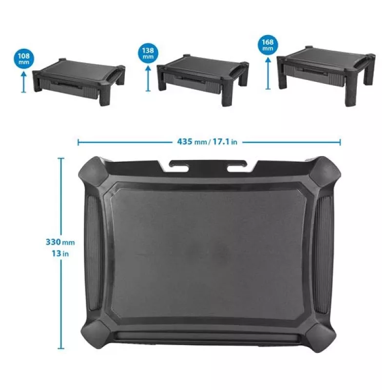 StarTech.com MONSTADJD reguliuojamo aukščio monitoriaus stovas su stalčiumi, laisvai pastatomas, 10 kg, 33-81,3 cm, juodas