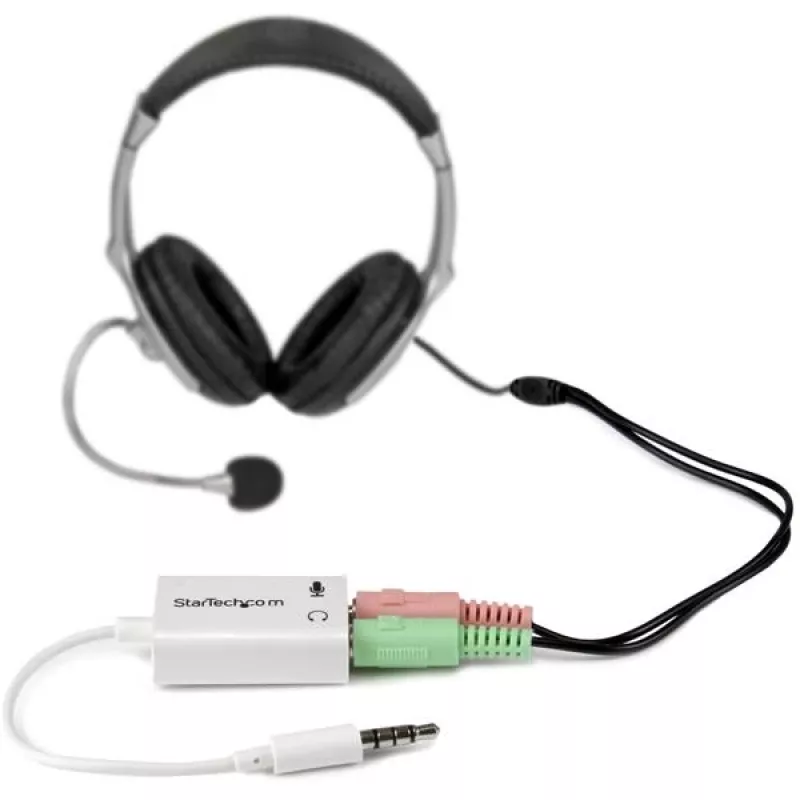 StarTech.com baltas ausinių adapteris ausinėms su atskirais ausinių / mikrofono kištukais - 3,5 mm 4 padėčių į 2x 3 padėčių 3,5 mm M/F