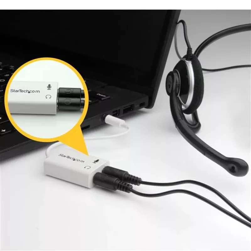StarTech.com baltas ausinių adapteris ausinėms su atskirais ausinių / mikrofono kištukais - 3,5 mm 4 padėčių į 2x 3 padėčių 3,5 mm M/F