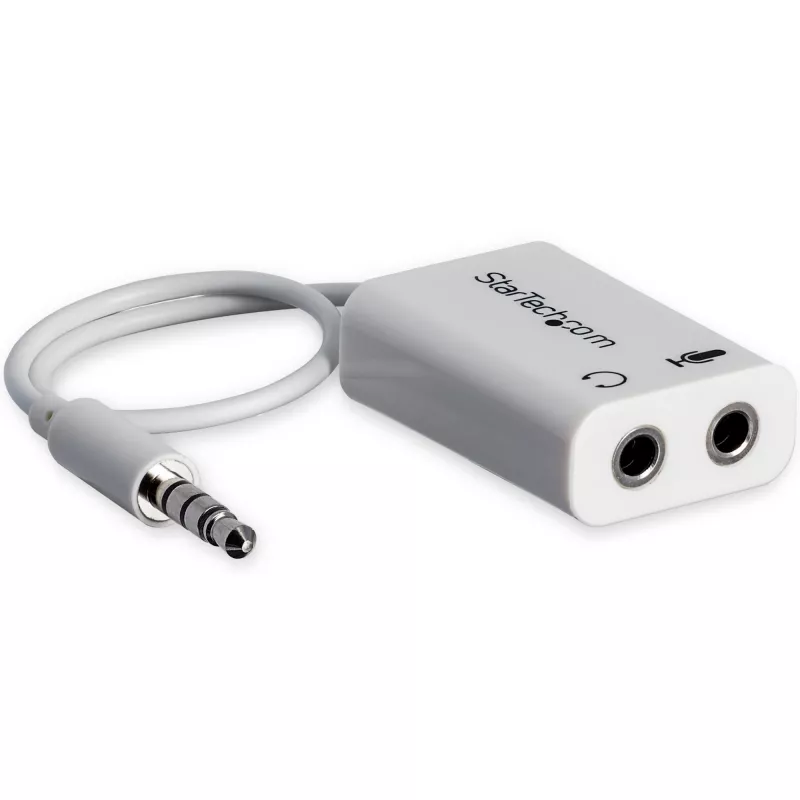 StarTech.com baltas ausinių adapteris ausinėms su atskirais ausinių / mikrofono kištukais - 3,5 mm 4 padėčių į 2x 3 padėčių 3,5 mm M/F