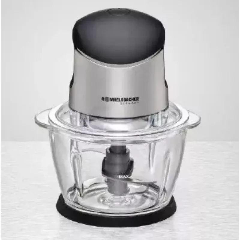 Elektrinis smulkintuvas Rommelsbacher MZ 400 — 1,0 l stiklinis dubuo, 400 W, nerūdijančio plieno 4 ašmenų peilis, juodas