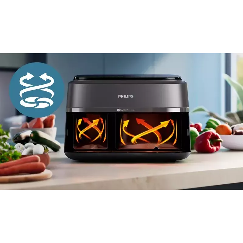Oro gruzdintuvė Philips 3000 serijos NA352/04 9L 2750W Dvigubas krepšelis