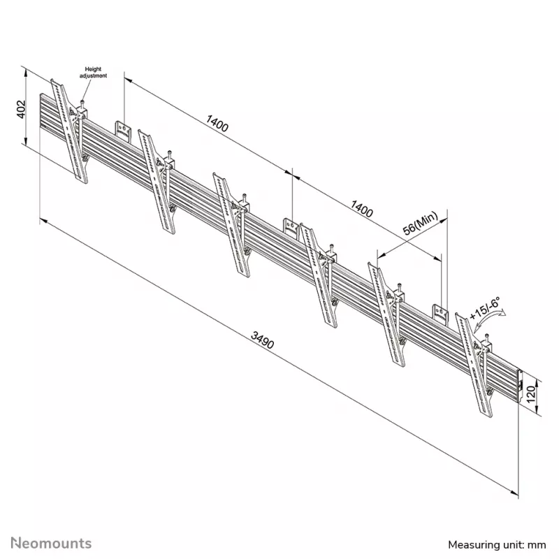 Neomounts NMPRO-WMB3 sieninis laikiklis meniu lentoms 32-55 col. - pasukamas