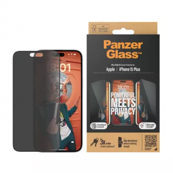 PanzerGlass® Privatumo ekrano apsauga iPhone 15 Plus | Ultra-Wide Fit su EasyAligner
