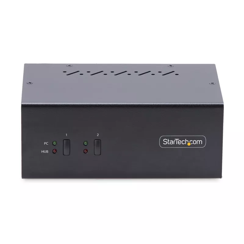 StarTech.com 2 prievadų dviejų monitorių DisplayPort KVM jungiklis, 4K 60Hz, 2x USB 5Gbps šakotuvas, 2x USB 2.0 HID prievadai, perjungimas klavišais ir mygtukais, atitinka TAA, 3 lygio ESD apsauga