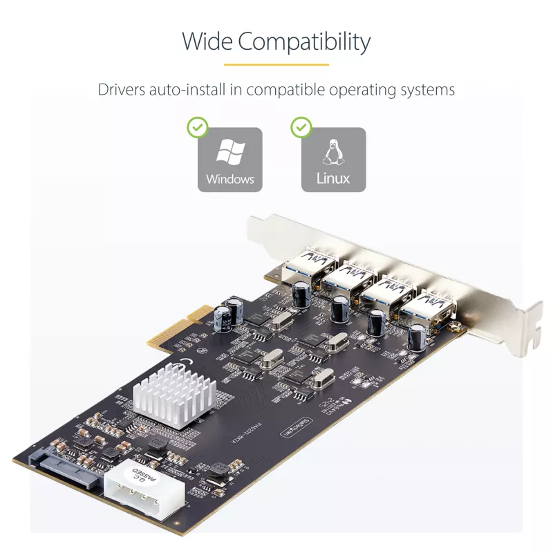 StarTech.com 4 prievadų USB PCIe kortelė, USB 3.2 5Gbps, PCI Express plėtimosi kortelė su 4 nepriklausomais USB valdikliais, 4x USB-A prievadai, Windows/macOS/Linux
