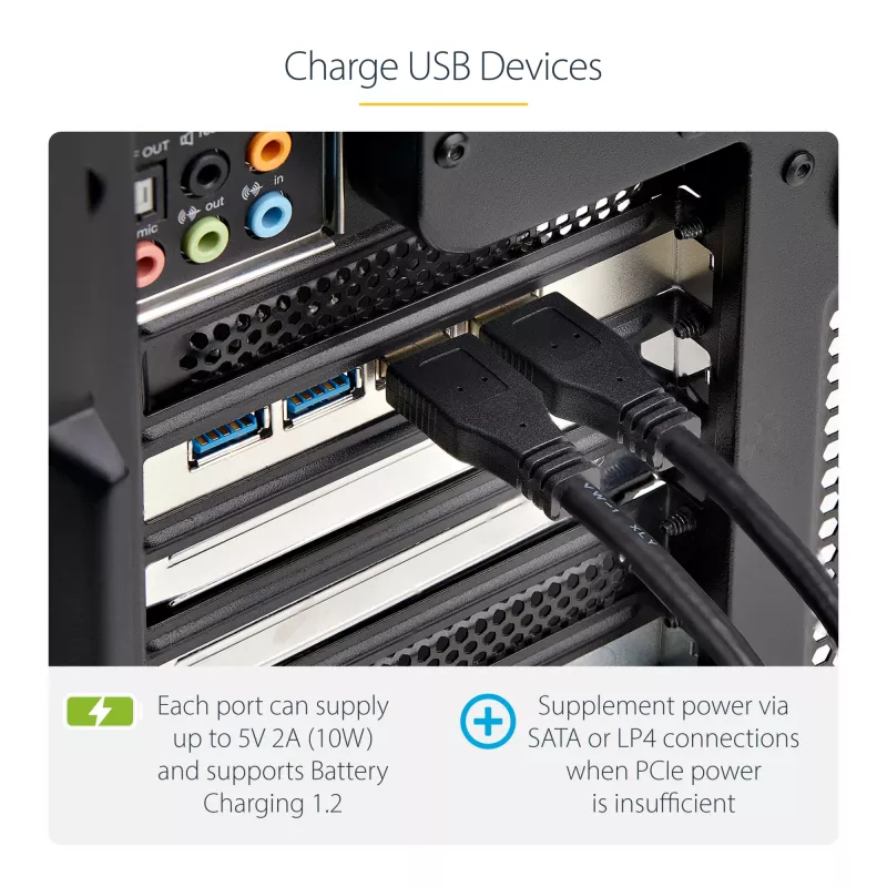 StarTech.com 4 prievadų USB PCIe kortelė, USB 3.2 5Gbps, PCI Express plėtimosi kortelė su 4 nepriklausomais USB valdikliais, 4x USB-A prievadai, Windows/macOS/Linux