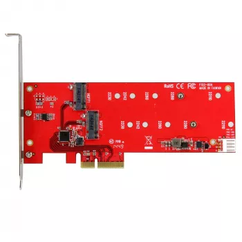 StarTech.com 2x M.2 SATA SSD valdiklio plokštė - PCIe, M.2, pilno aukščio / žemo profilio, PCI 2.0, raudona, CE, FCC, TAA