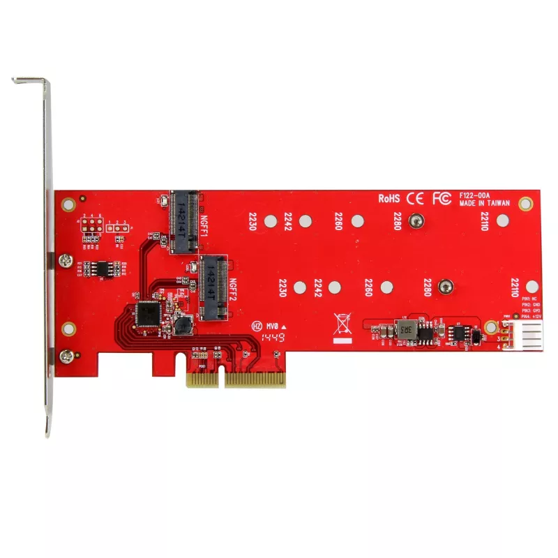 StarTech.com 2x M.2 SATA SSD valdiklio plokštė - PCIe, M.2, pilno aukščio / žemo profilio, PCI 2.0, raudona, CE, FCC, TAA