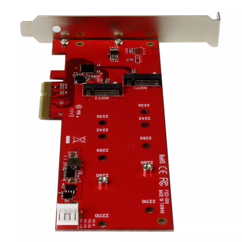 StarTech.com 2x M.2 SATA SSD valdiklio plokštė - PCIe, M.2, pilno aukščio / žemo profilio, PCI 2.0, raudona, CE, FCC, TAA