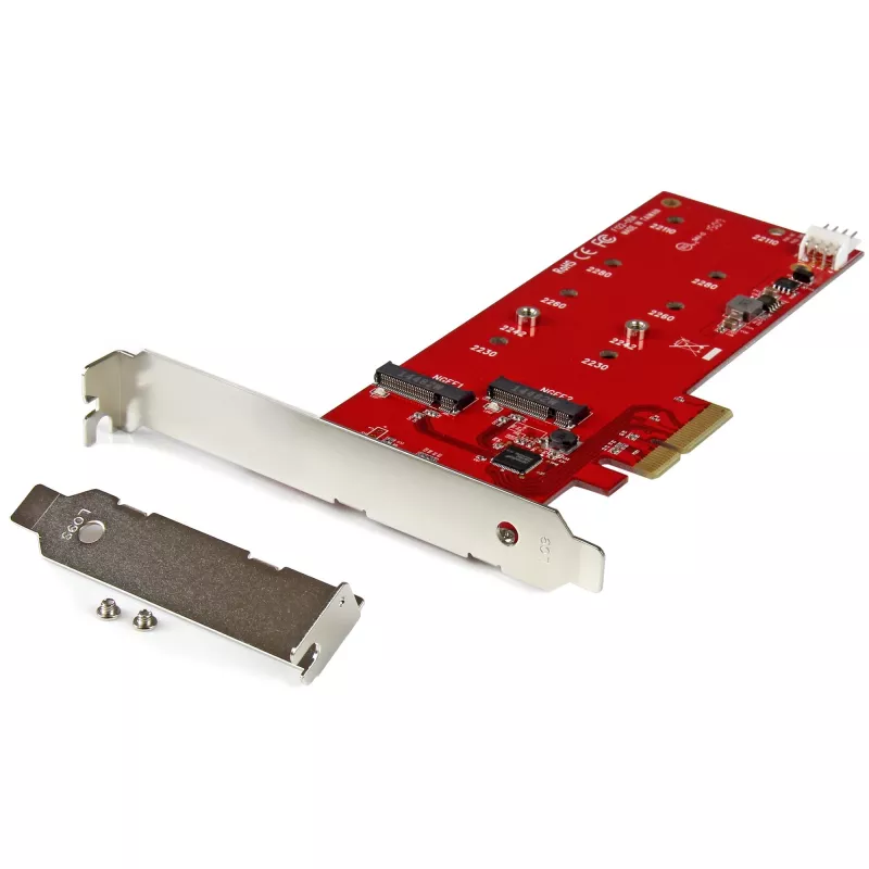 StarTech.com 2x M.2 SATA SSD valdiklio plokštė - PCIe, M.2, pilno aukščio / žemo profilio, PCI 2.0, raudona, CE, FCC, TAA