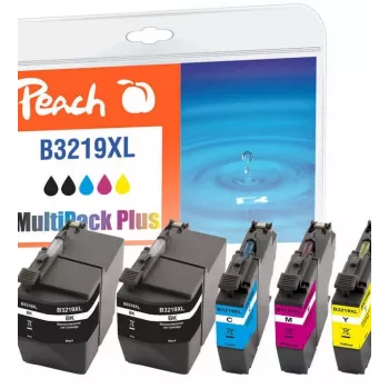 Peach Combi Pack Plus, suderinamas su Brother LC-3219XL, didelės talpos, juoda, žalsvai mėlyna, rausvai raudona, geltona, 62 ml, 15 ml, 5 vnt., komplektas