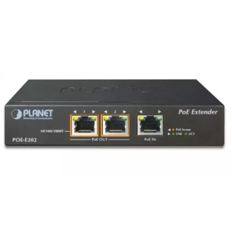PLANET POE-E202 – 1 prievado PoE+ į 2 prievadų 802.3af/at Gigabit PoE pratęstuvas