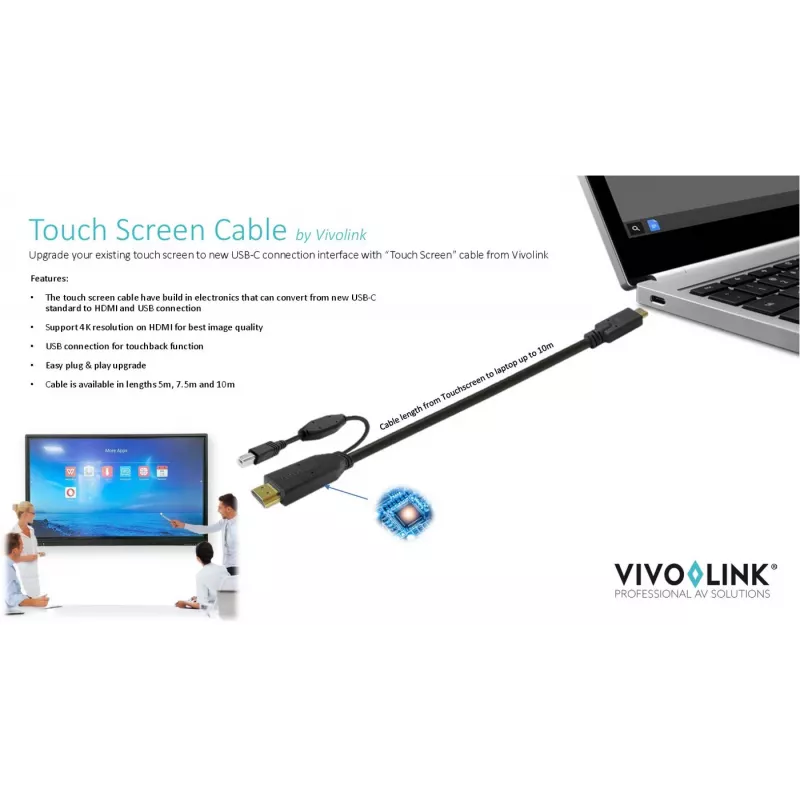 Vivolink PROUSBCHDMIUSBB10 USB 3.2 Gen 1 kabelis 10 m USB-C – HDMI + USB-B, juodas