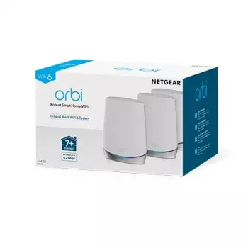 NETGEAR Orbi RBK753 AX4200 WiFi 6 tinklo sistema, trijų juostų (2.4 GHz / 5 GHz / 5 GHz), Wi-Fi 6 (802.11ax), balta, 7 vidiniai