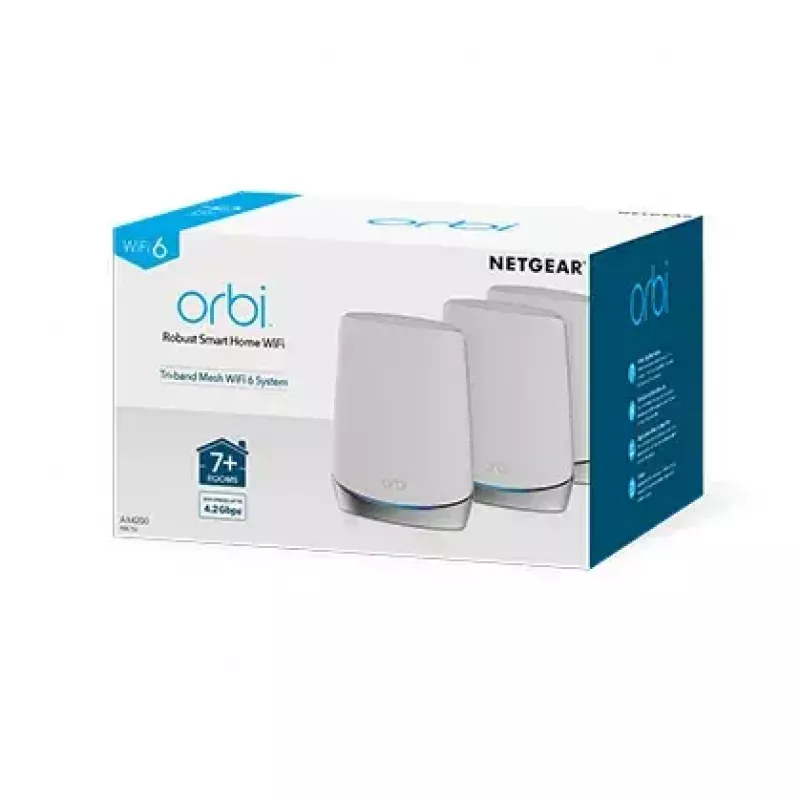 NETGEAR Orbi RBK753 AX4200 WiFi 6 tinklo sistema, trijų juostų (2.4 GHz / 5 GHz / 5 GHz), Wi-Fi 6 (802.11ax), balta, 7 vidiniai