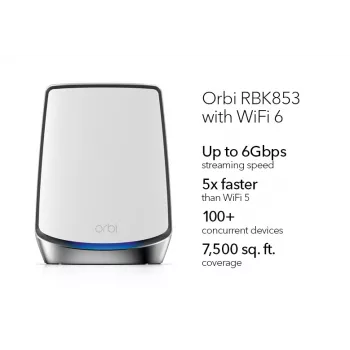 NETGEAR Orbi RBK853 AX6000 WiFi 6 tinklo sistema, trijų juostų (2,4 GHz / 5 GHz / 5 GHz), pilka