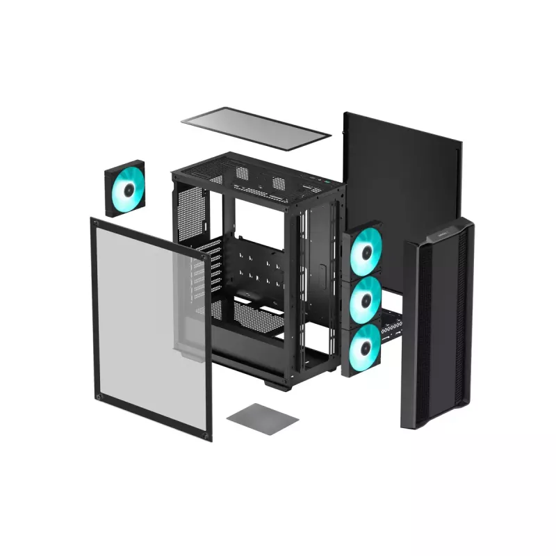 PC korpusas DeepCool CC560 V2 Midi Tower Juodas — ATX/microATX, grūdintas stiklas, RGB priekis, 360mm priekinis radiatorius, 370mm GPU