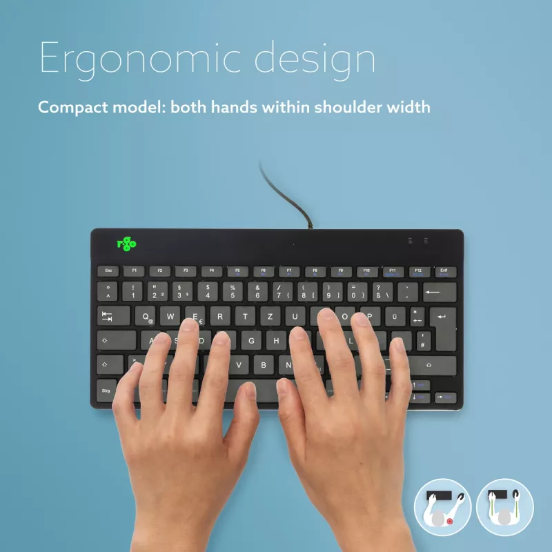 Ergonominė klaviatūra R-Go Compact Break, kompaktiška su pertraukų programine įranga, QWERTZ (DE), laidinė, juoda