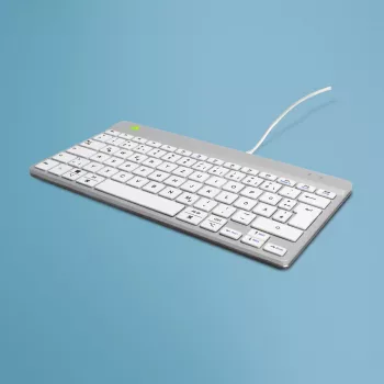 R-Go Tools ergonominė klaviatūra R-Go Compact Break, kompaktiška klaviatūra su pertraukų programine įranga, QWERTZ (DE), laidinė, balta