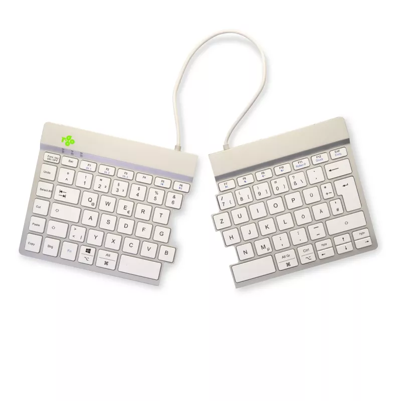 Ergonominė klaviatūra R-Go Split Break su pertraukų programine įranga, išskirta klaviatūra, QWERTZ (DE), Bluetooth, balta