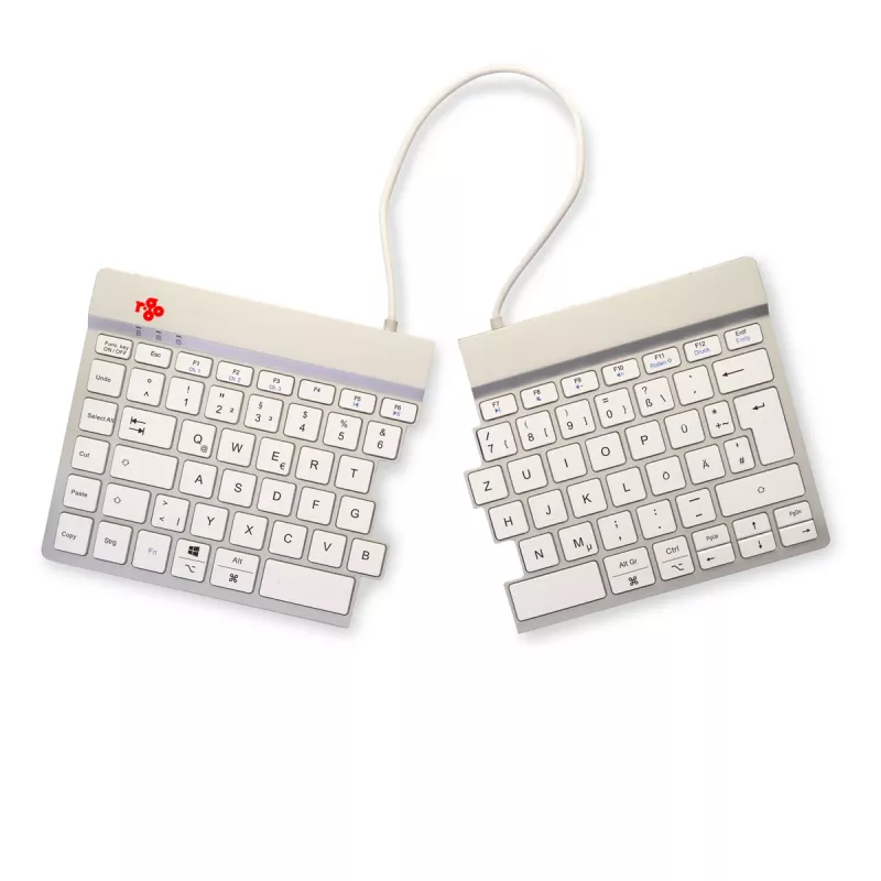 Ergonominė klaviatūra R-Go Split Break su pertraukų programine įranga, išskirta klaviatūra, QWERTZ (DE), Bluetooth, balta