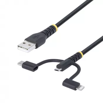 StarTech.com 1m Armored USB įkrovimo laidas, USB – Lightning/Micro-USB/Type-C, Apple MFi sertifikuotas, Aramidinis apvalkalas, Universalus 3-in-1 USB įkroviklio laidas, skirtas iPhone/iPad/Android