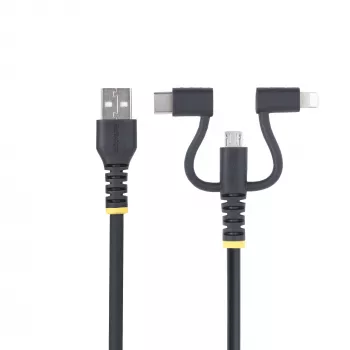 StarTech.com 1m Armored USB įkrovimo laidas, USB – Lightning/Micro-USB/Type-C, Apple MFi sertifikuotas, Aramidinis apvalkalas, Universalus 3-in-1 USB įkroviklio laidas, skirtas iPhone/iPad/Android