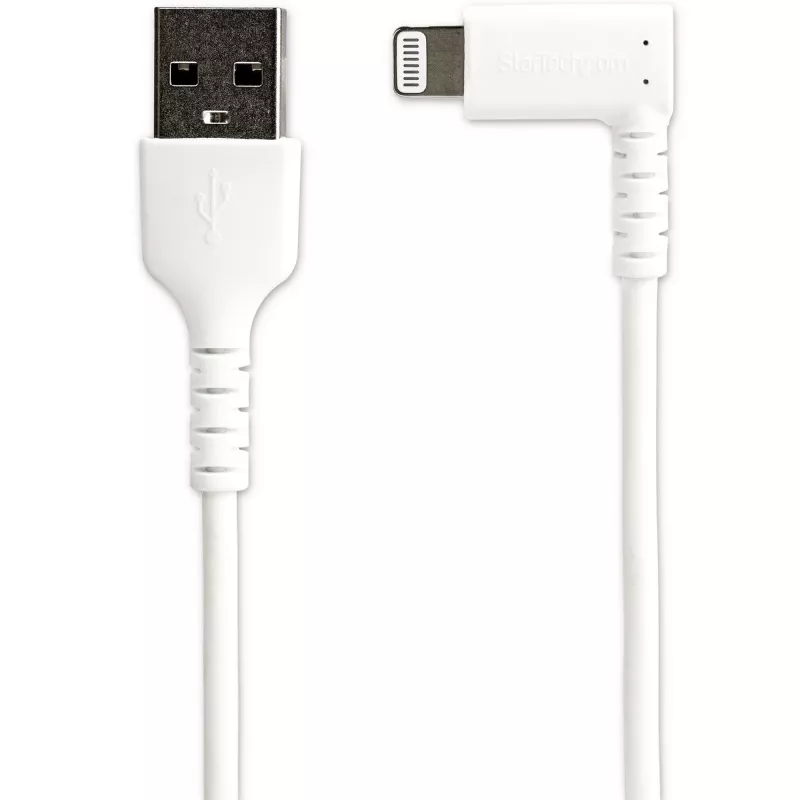 StarTech.com 2 m USB A į Lightning laidas, baltas, 90° stačiu kampu, armuotas aramidiniu pluoštu, Apple MFi sertifikuotas