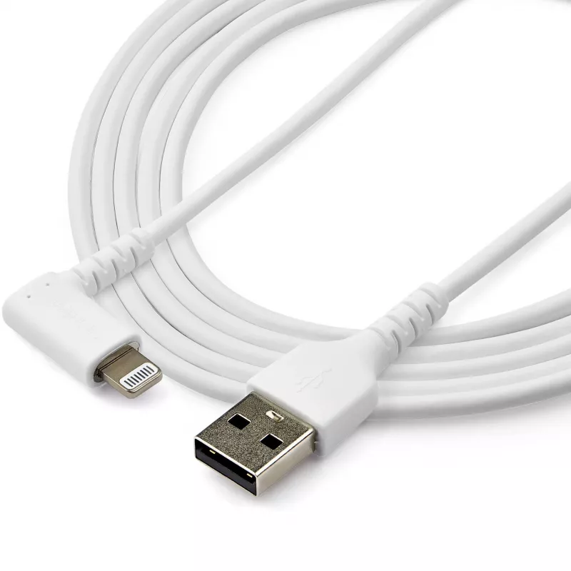 StarTech.com 2 m USB A į Lightning laidas, baltas, 90° stačiu kampu, armuotas aramidiniu pluoštu, Apple MFi sertifikuotas