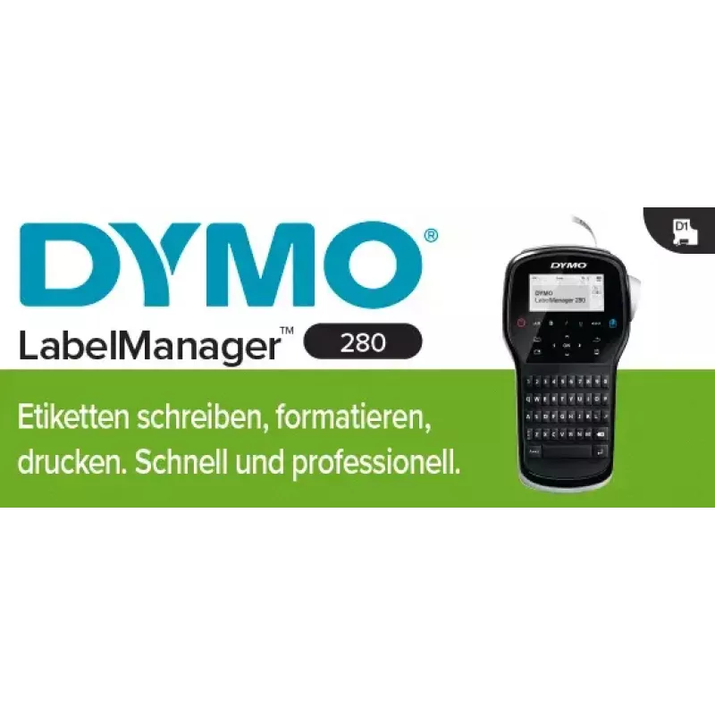 Etikečių spausdintuvas Dymo LabelManager 280 – terminis perdavimas, D1 juosta 6/9/12 mm, įkraunamas, LCD, QWERTY