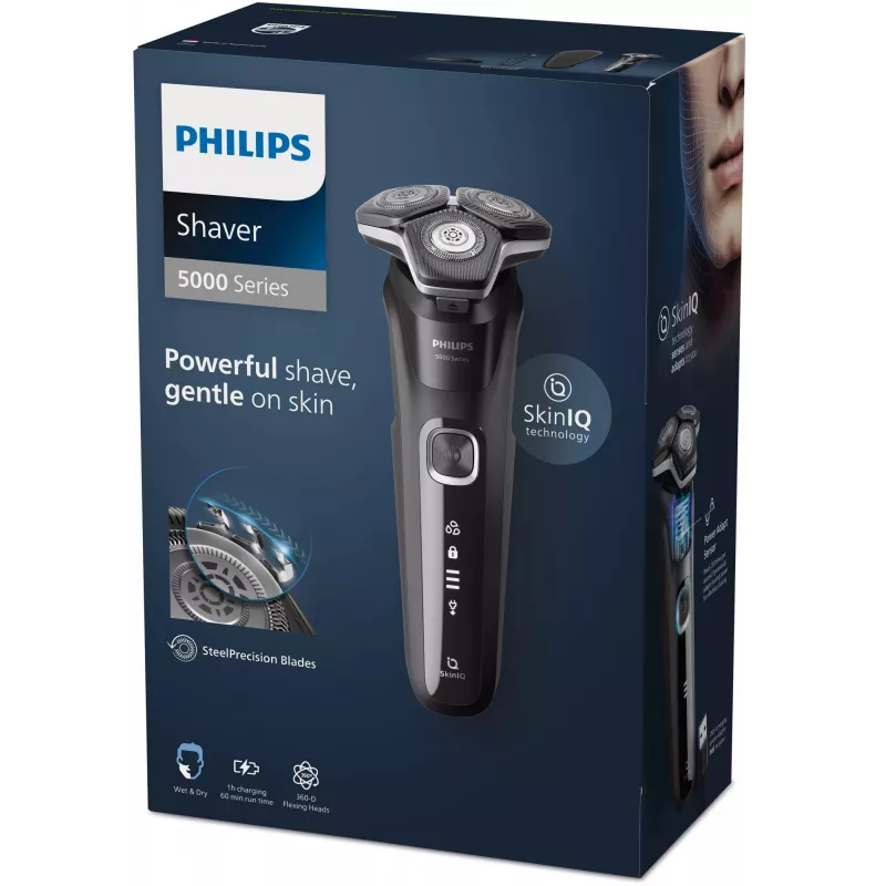 Elektrinis rotacinis skustuvas Philips Series 5000 S5898/35 — 3 galvutės, šlapias/sausas, SteelPrecision ašmenys, 60 min belaidžio veikimo