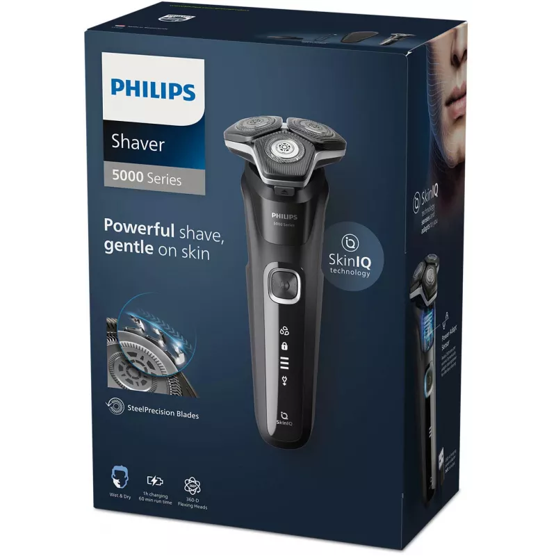 Elektrinis rotacinis skustuvas Philips Series 5000 S5898/35 — 3 galvutės, šlapias/sausas, SteelPrecision ašmenys, 60 min belaidžio veikimo
