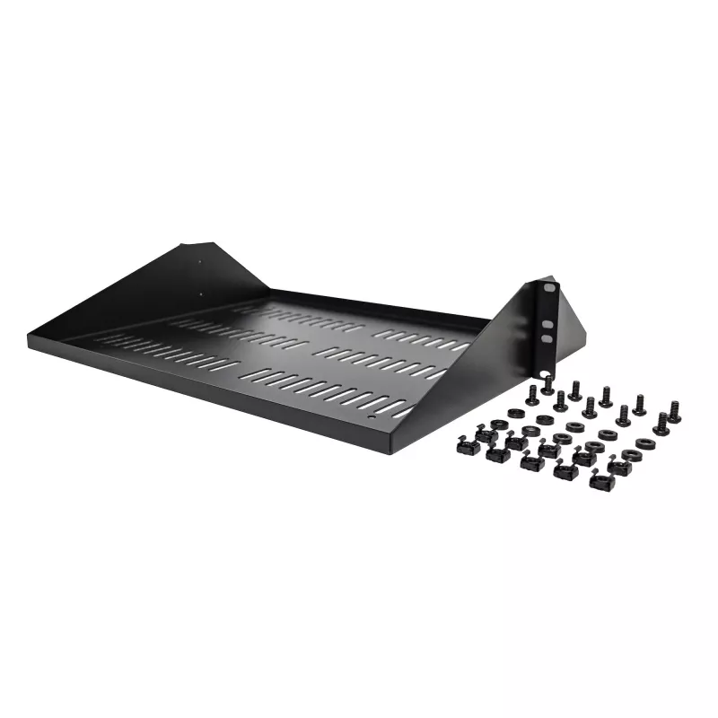 StarTech.com 2U serverio lentyna, centre montuojama vėdinama konsolinė padėkla 19 inch tinklo įrangos stovui, tvirto plieno, 200 kg talpa, 14 inch gylio, juoda