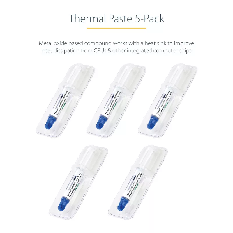 StarTech.com šiluminė pasta, 5 vnt. daugkartinio naudojimo švirkštai (1,5 g/vnt.), metalo oksido junginys, CPU šilumos šalintuvo termopasta