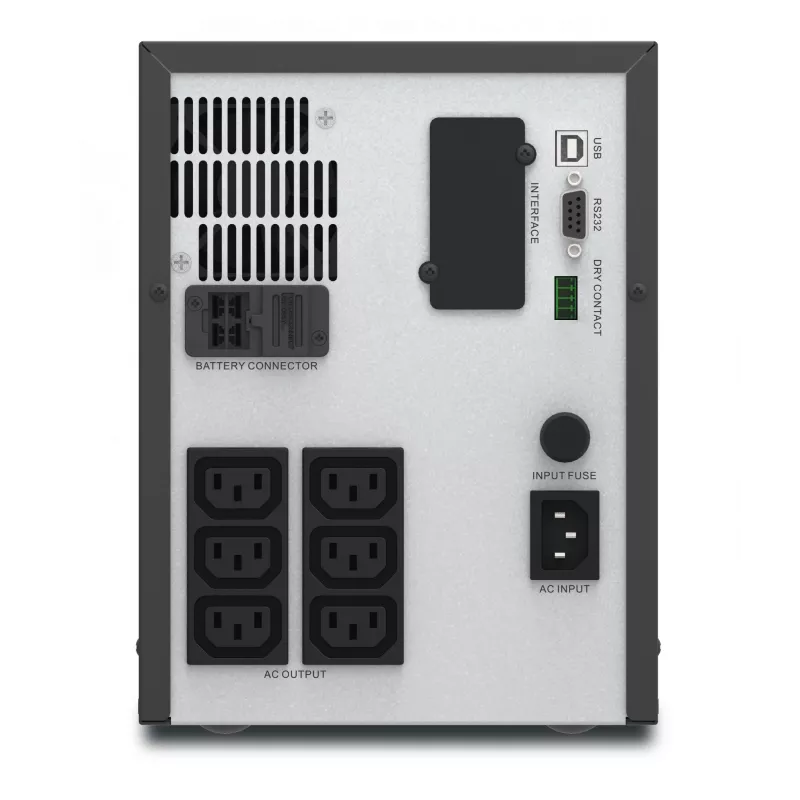 APC Easy UPS 1 Ph Line Interactive 2000VA, bokštas, 230 V, 6x IEC C13, AVR, sausas kontaktas, LCD, be tinklo kortelės palaikymo