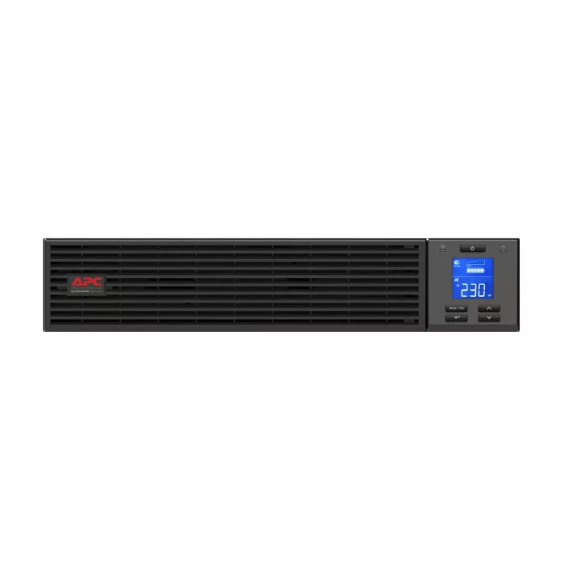 APC Easy UPS On-Line, 1000VA/800W, montuojamas į stelažą 2U, 230V, 3x IEC C13 lizdai, išmanusis lizdas, LCD, be bėgių komplekto