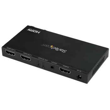 StarTech.com 2 prievadų HDMI skirstytuvas (1x2) - 4K 60Hz UHD HDMI 2.0 garso ir vaizdo skirstytuvas su keitikliu ir garso išgavimu (3.5mm/SPDIF) - Dvigubas HDMI skirstytuvas (1 įėjimas, 2 išėjimai) - EDID kopijavimas - TV/projektoriui