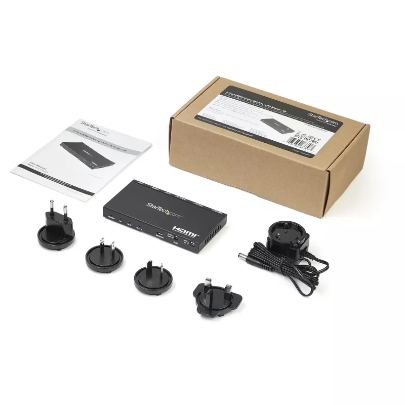 StarTech.com 2 prievadų HDMI skirstytuvas (1x2) - 4K 60Hz UHD HDMI 2.0 garso ir vaizdo skirstytuvas su keitikliu ir garso išgavimu (3.5mm/SPDIF) - Dvigubas HDMI skirstytuvas (1 įėjimas, 2 išėjimai) - EDID kopijavimas - TV/projektoriui