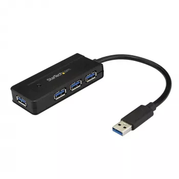 StarTech.com 4 prievadų USB 3.0 šakotuvas (SuperSpeed 5Gbps) su greituoju įkrovimu – nešiojamas USB 3.2 Gen1 Type-A nešiojamojo / stalinio kompiuterio šakotuvas – USB magistralės maitinimas arba išorinis maitinimas dideliam našumui – mini / kompaktiškas