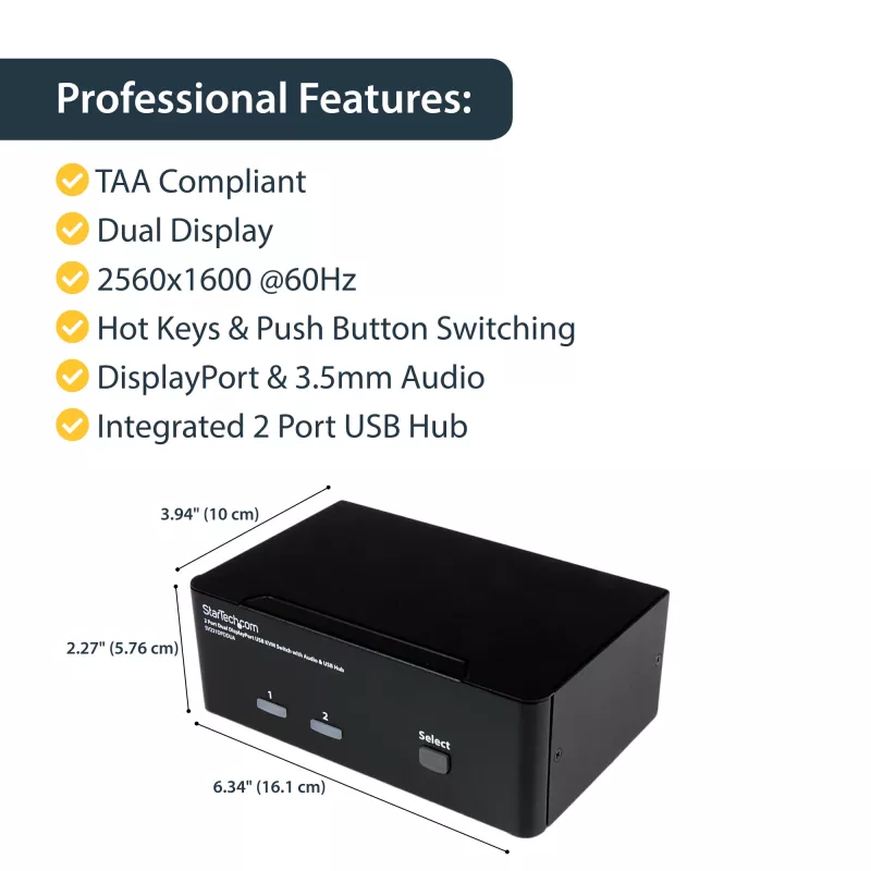 StarTech.com 2 prievadų dvigubo DisplayPort USB KVM jungiklis su garsu ir USB 2.0 šakotuvu