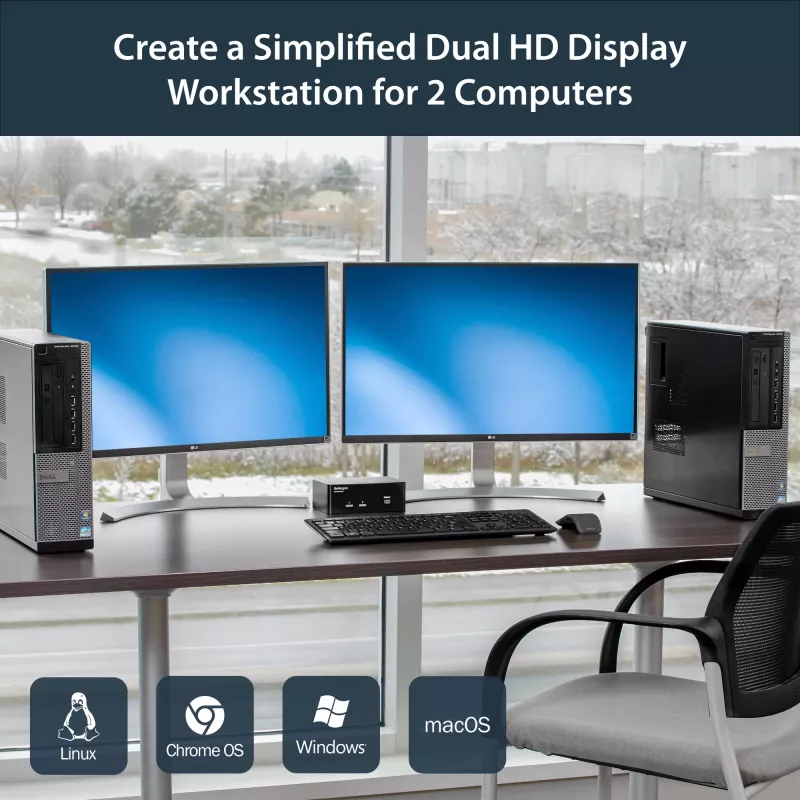 StarTech.com 2 prievadų dvigubo DisplayPort USB KVM jungiklis su garsu ir USB 2.0 šakotuvu