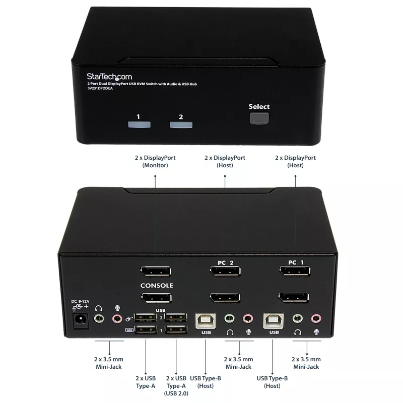 StarTech.com 2 prievadų DisplayPort dviejų monitorių KVM jungiklis - 4K 60Hz