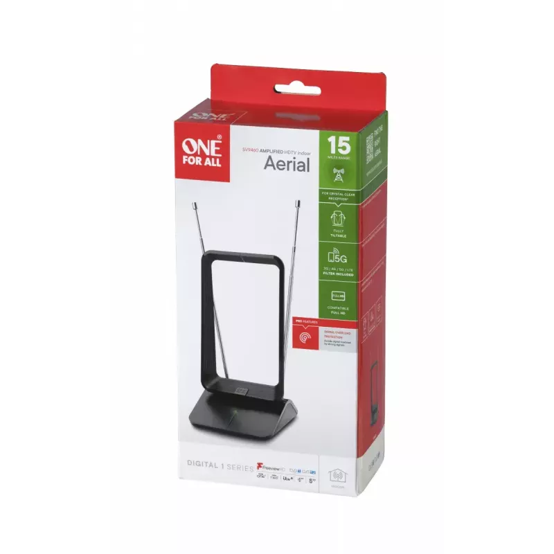 Patalpinė TV antena One For All SV9460-5G stiprintuvu 5G juoda
