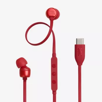 Ausinės JBL Tune 310C laidinės į ausį skambučiams/muzikai USB Type-C raudonos
