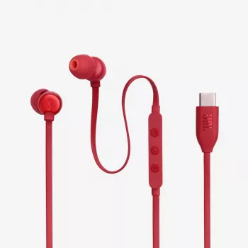 Ausinės JBL Tune 310C laidinės į ausį skambučiams/muzikai USB Type-C raudonos