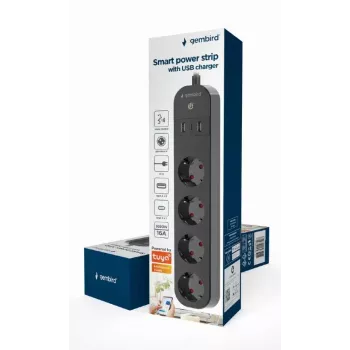Gembird TSL-PS-S4U-01 4 lizdų išmanusis maitinimo blokas su USB